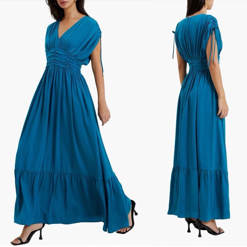 French Connection Womens Dress Sz‎ 2 Teal Boho Chic Tiered Hem Timeless Classic